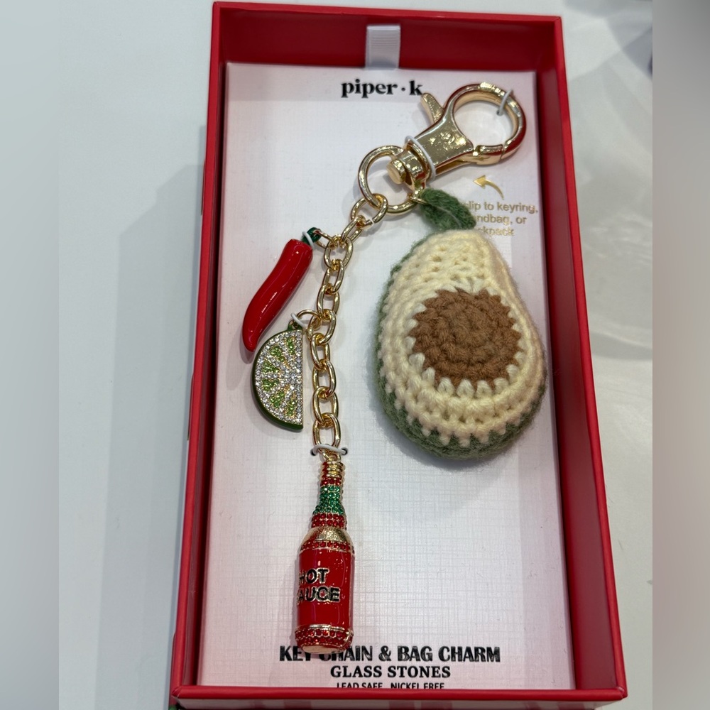 NIB Avocado, Hot sauce, lime & hot pepper keychain/bag charm